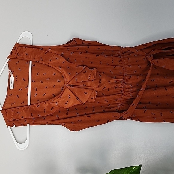 BLU pepper rust brown black faux wrap dress medium - Picture 2 of 8